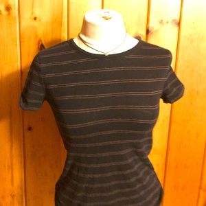 H&M black tee shirt with thin orange stripes